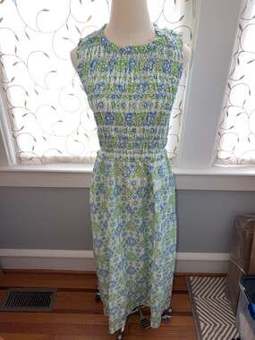 J.McLaughlin Sleeveless Smocked Linen-Blend Floral Maxi Dress Size XS